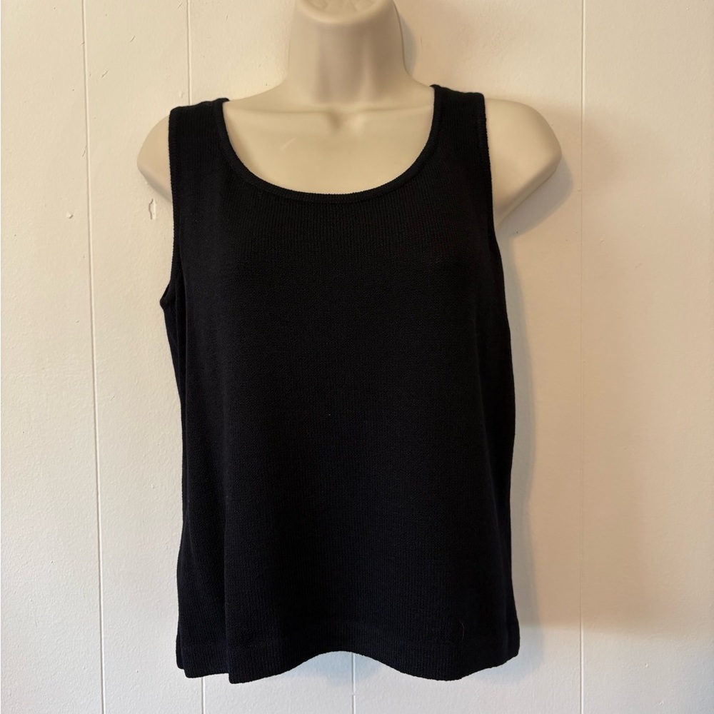 Vtg St. John Basics Black santana knit sleeveless top P/XS